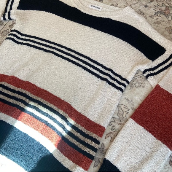 Soft Striped Crewneck Sweater - Black, White, and Rust - Picture 2 of 10